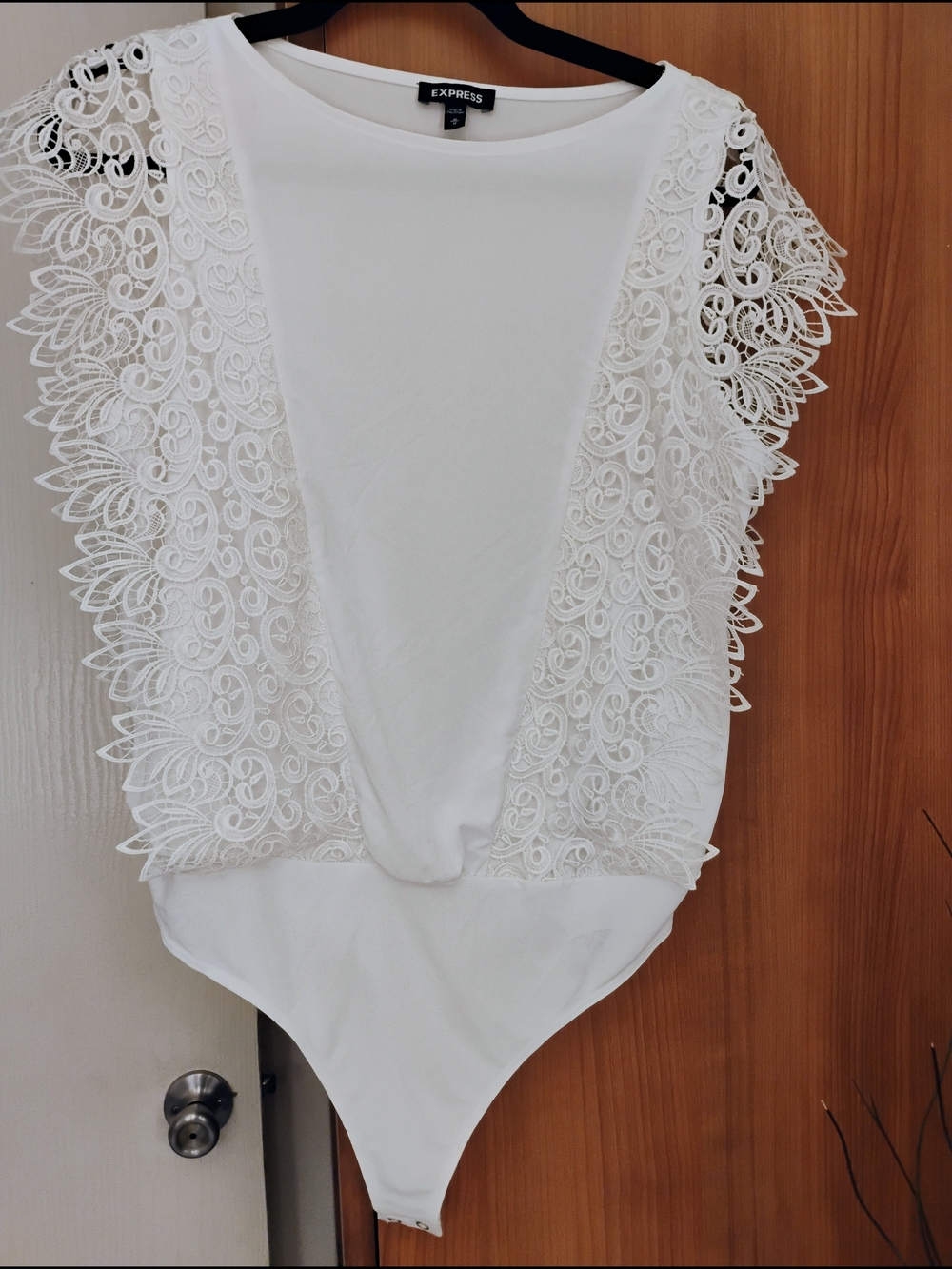 Express White Lace Detail Bandeau Bodysuit
